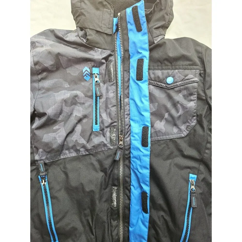 Free Country Hooded Full Zip Fleece Lined Camo Jacket Black/Gray/Blue Kids S